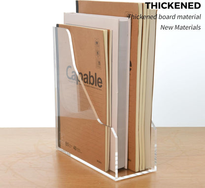 Magazine Holder - Acrylic File Holder and Desk Organizer, Clear Bookend File Sorter, Acrylic Book Organizer and Storage Box for Documents, Magazine Holder Rack for Classroom, Home, and Office