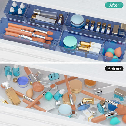 WOWBOX 6 Pack Clear Drawer Organizer Set, Acrylic Drawer Storage Trays, Storage Bins for Makeup, Cosmetics, Jewelries, Utensils, Gadgets, Office