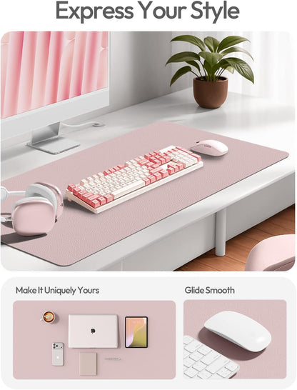 YSAGi Leather Desk Protector, Office Mat, Large Mouse Mat, Non-Slip PU Leather Blotter, Laptop Pad, Waterproof Writing Pad for Office and Home (Light Pink, 23.6" x 13.8") - Colors B