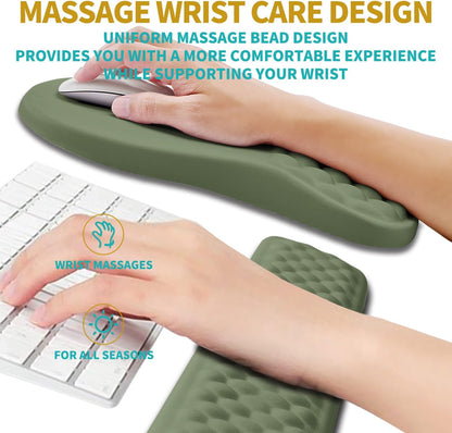 Hokafenle 2 in 1 Ergonomic Mouse Pad Wrist Support & Wrist Rest for Computer Keyboard Set, with Relieve Carpal Tunnel Pain Massage Bulge and Full Memory Gel Design (2In1 Set, Light Green)