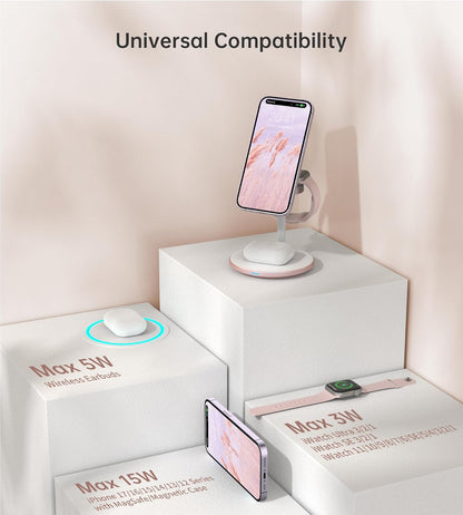 XooFly 3 in 1 Wireless Charging Station for Apple Devices, Fast Wireless Mag-Safe Charger Stand with 20W Adapter for iPhone 17 16 15 14 13 12 Pro Max/Air/Plus/Pro,iWatch,AirPods-Gift for Wife&Husband