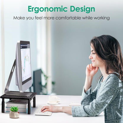La Jaco Monitor Stand Risers for 2 Monitors, 3 Height Adjustable Monitor Stand with Pen Holder, Dual Monitor Riser Laptop Riser for Office, Home, School Supplies, 2 Pack, Black