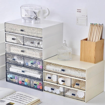 Desk Drawer Organizer, Stackable Plastic Storage Drawer, Grocery Organizer For Stationery/Office Supplies (Blue, 3 Compartment)
