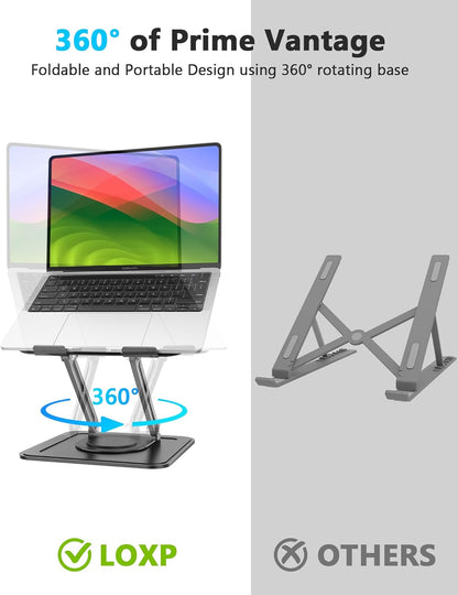 LOXP Adjustable Laptop Stand, Computer Stand with 360 Rotating Base, Ergonomic Laptop Riser Mount for Desk Foldable Protable Computer Desk Fits with MacBook Pro Air (10-16") - Black
