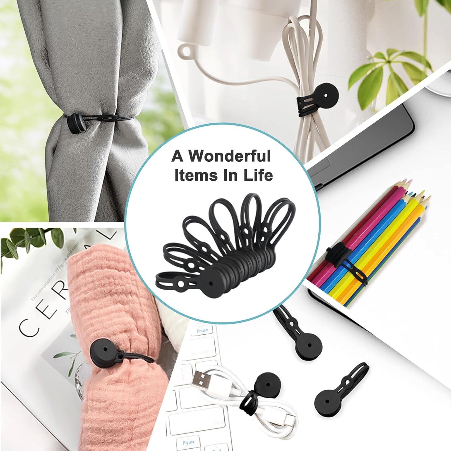 Magnetic Cable Ties 10 Pack, Silicone Cable Ties Charging Cord Organizer Travel Cable Management Straps Headphone Cord Wrap Reusable & Sturdy Cable Winder