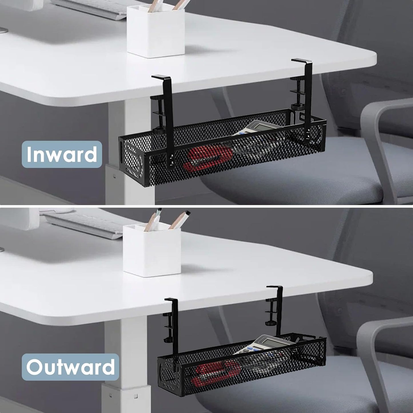 Cable Management, 25'' Cable Management Under Desk No Drill, Metal Cord Organizer with Clamp for Standing Desk, Cable Organizer for Home Office, Black