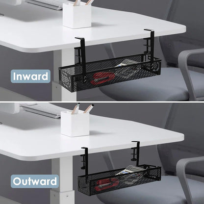 Cable Management, 25'' Cable Management Under Desk No Drill, Metal Cord Organizer with Clamp for Standing Desk, Cable Organizer for Home Office, Black