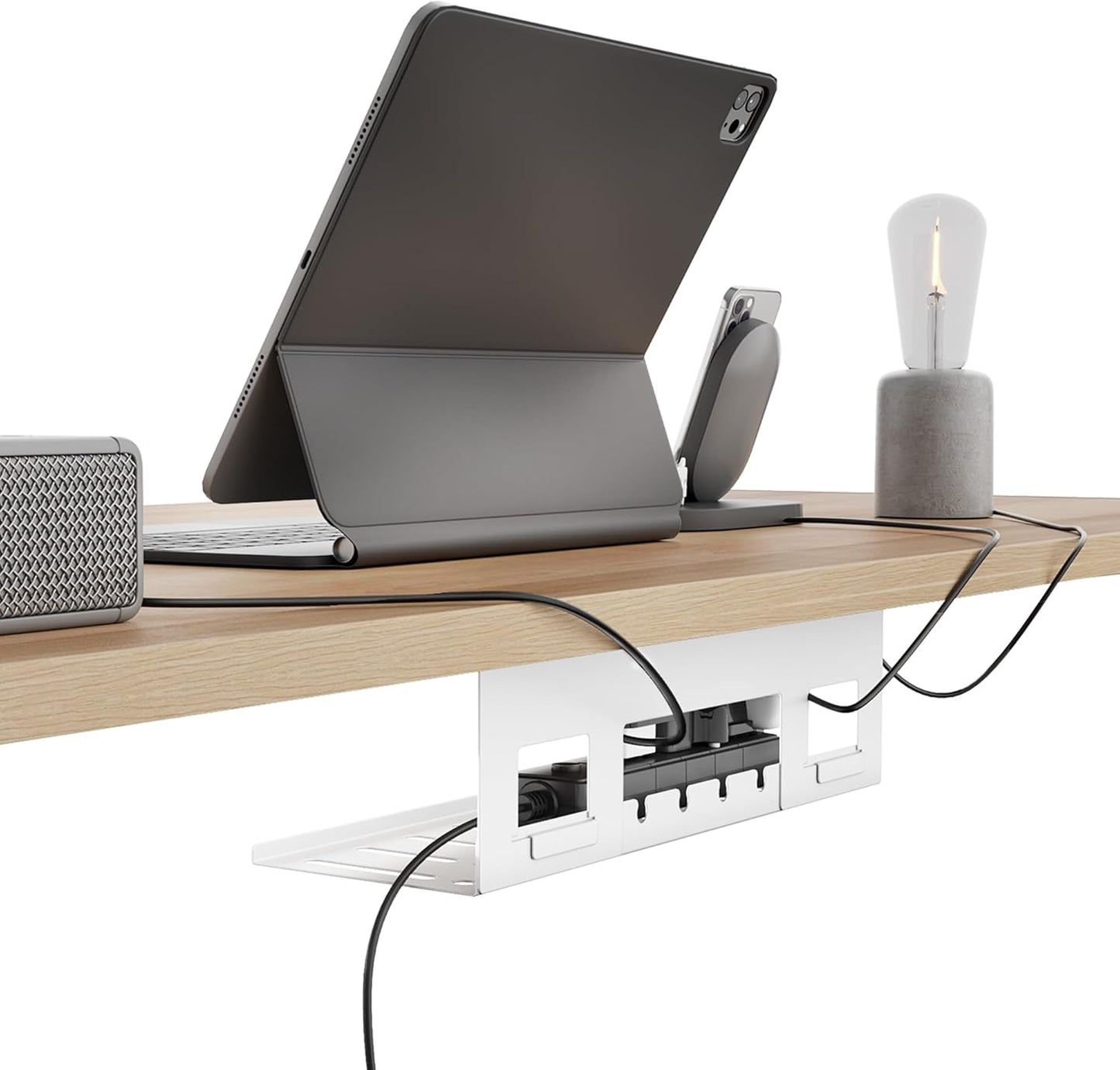 PEGZONE Under Desk Cable Management Tray, 31.5 Inches Metal Cord Organizer Rack, Desk Tray for Power Strip, Cord, Wire, Easy Mounting Cable Management Under Table for Home Office, Black