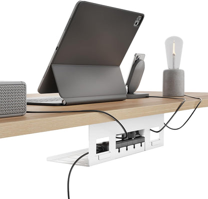 PEGZONE Under Desk Cable Management Tray, 31.5 Inches Metal Cord Organizer Rack, Desk Tray for Power Strip, Cord, Wire, Easy Mounting Cable Management Under Table for Home Office, Black