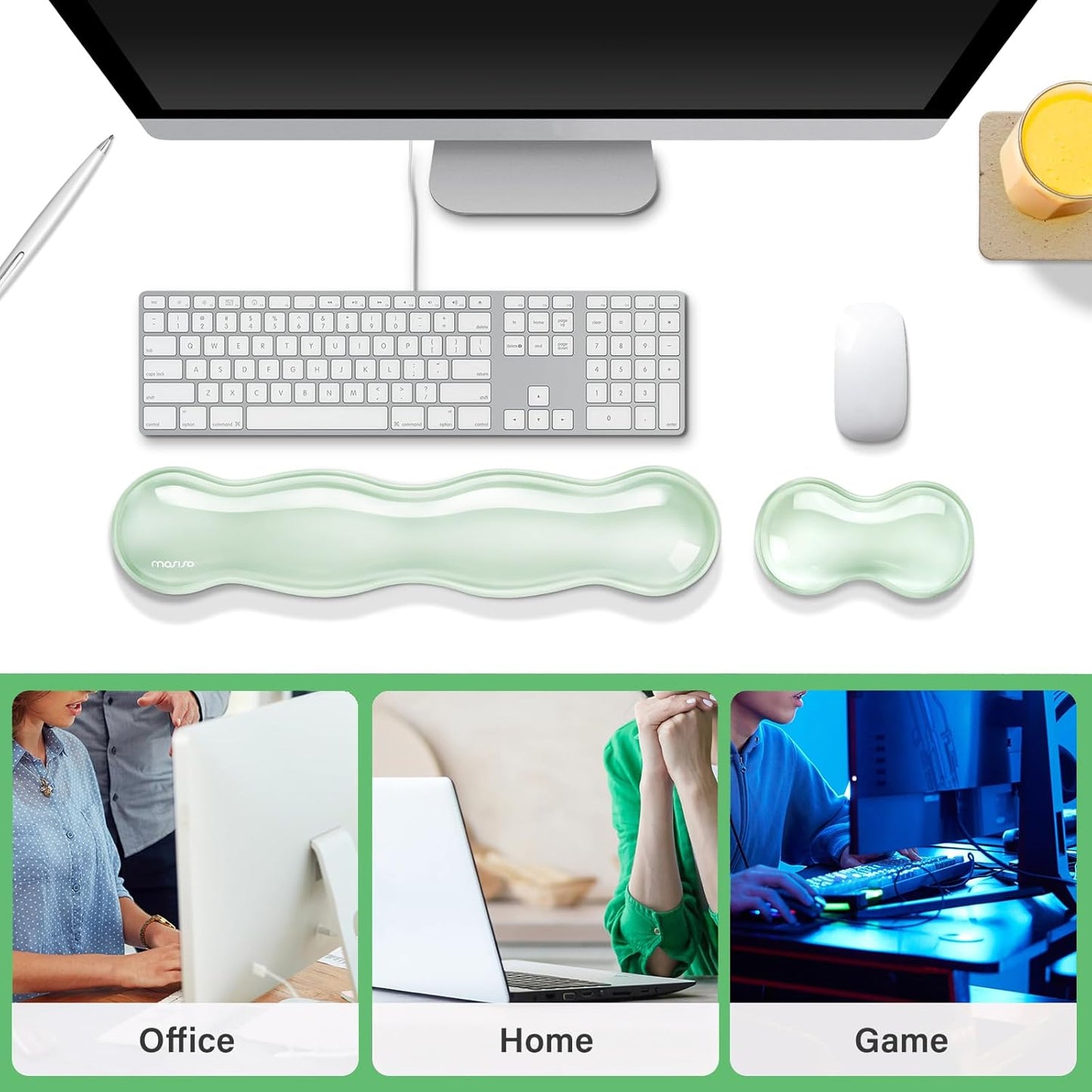 MOSISO Gel Keyboard Wrist Rest&Wrist Support for Mouse, Ergonomic Wrist Pad Soft Cooling Gel Pain Relief Easy Typing Pad Non-Slip Computer Laptop Wave Shaped Home/Office Wrist Cushion, Transparent