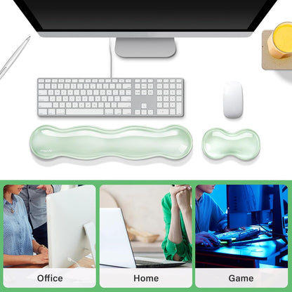 MOSISO Gel Keyboard Wrist Rest&Wrist Support for Mouse, Ergonomic Wrist Pad Soft Cooling Gel Pain Relief Easy Typing Pad Non-Slip Computer Laptop Wave Shaped Home/Office Wrist Cushion, Transparent