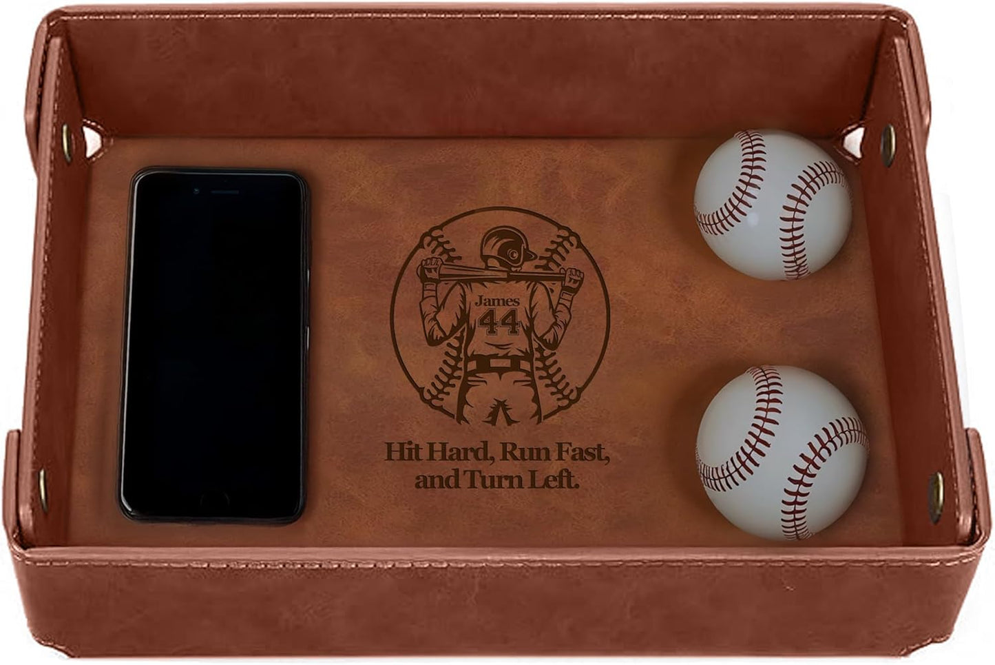 Engraved Leather Valet Tray for Men – Personalized Catchall with Custom Name for Desk, Dresser, Nightstand – Men's Organizer Tray for Keys, Wallet, Jewelry, Personalized Gift for Home, Office - Coffee