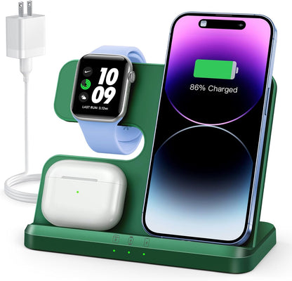 JARGOU 3 in 1 Charging Station for Apple Wireless Charger for iPhone 17 16e 16 15 14 13 12 11 X 8 & for iWatch Charger Wireless Charging Station for Multiple Devices for AirPods 2/3/4/Pro/Pro 2/Pro 3