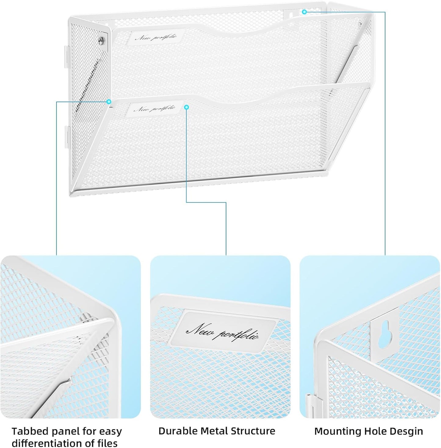 Marbrasse Wall File Holder 2-Tier Hanging Wall File Organizer, Mesh Mail Holder for Papers, Wall Mount File Clipboard & Magazine Organizer Great for Office Home (Black)
