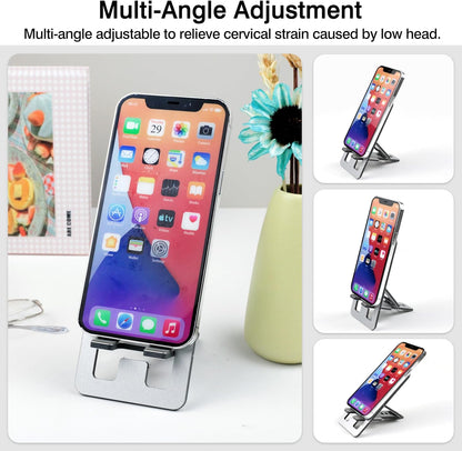 Foldable Aluminum Phone Stand – Adjustable Desk Holder for Travel & Office, Compatible with iPhone 16-13 Pro Max, Samsung S24-S8, Kindle – Gray