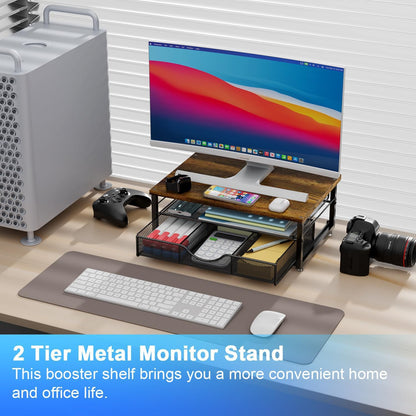 gianotter Computer Monitor Stand Riser, Desk Organizers and Accessories with Drawer, Office Desk Accessories & Workspace Desktop Organizers Storage for Printer Stand (Black)