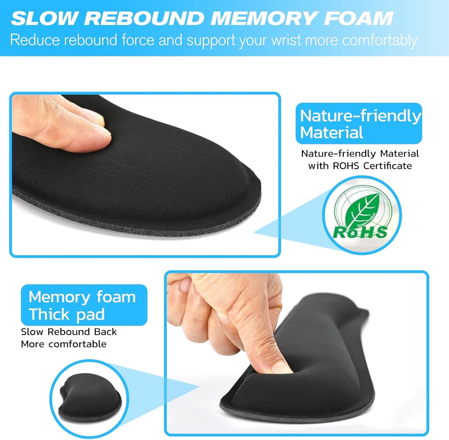 Keyboard Wrist Rest and Mouse Wrist Rest Set - Ergonomic Memory Foam Wrist Cushion - for Wrist Support on Computer, Laptop, Office, Playing Games, Typing Relieves Wrist Pain Black