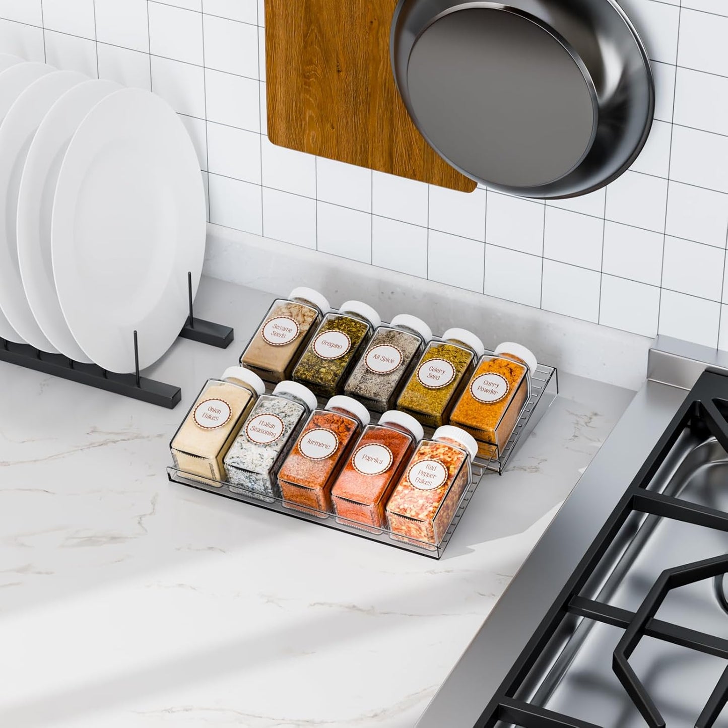 Yieach 8 Pack Adjustable In Drawer Spice Organizer - Expandable From 11'' to 22'' - Acrylic Drawer Seasoning Organizer,Clear Spice Organization Tray for Cabinet Drawers Condiment,Nail Polish and Jar