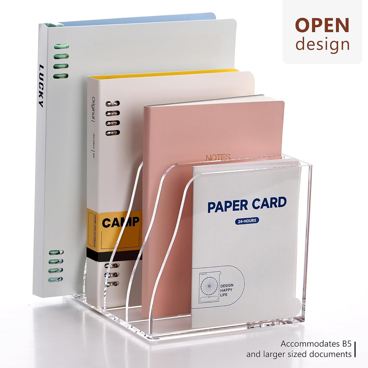 SANRUI Acrylic File Organizer, Clear Magazine File Holder Desk Organizer for Office Organization and Storage with 5 Vertical Compartments, Desktop Bookshelf for Home Office Organization