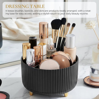 KONVINIT Pencil Pen Holder for Desk, 5 Slots 360 - Degree Rotating Desktop Organizer, Cute Desk Organizers and Accessories for School, Home, Office and Art Supply, Beige