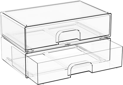 Yieach Clear Stackable Storage Drawers - Set of 6 - Acrylic Drawers,Bathroom Organizer Bin and Plastic Makeup Organizer,Clear Stacking Brightroom Storage Boxes for Vanity,Cabinet,Pantry Organization