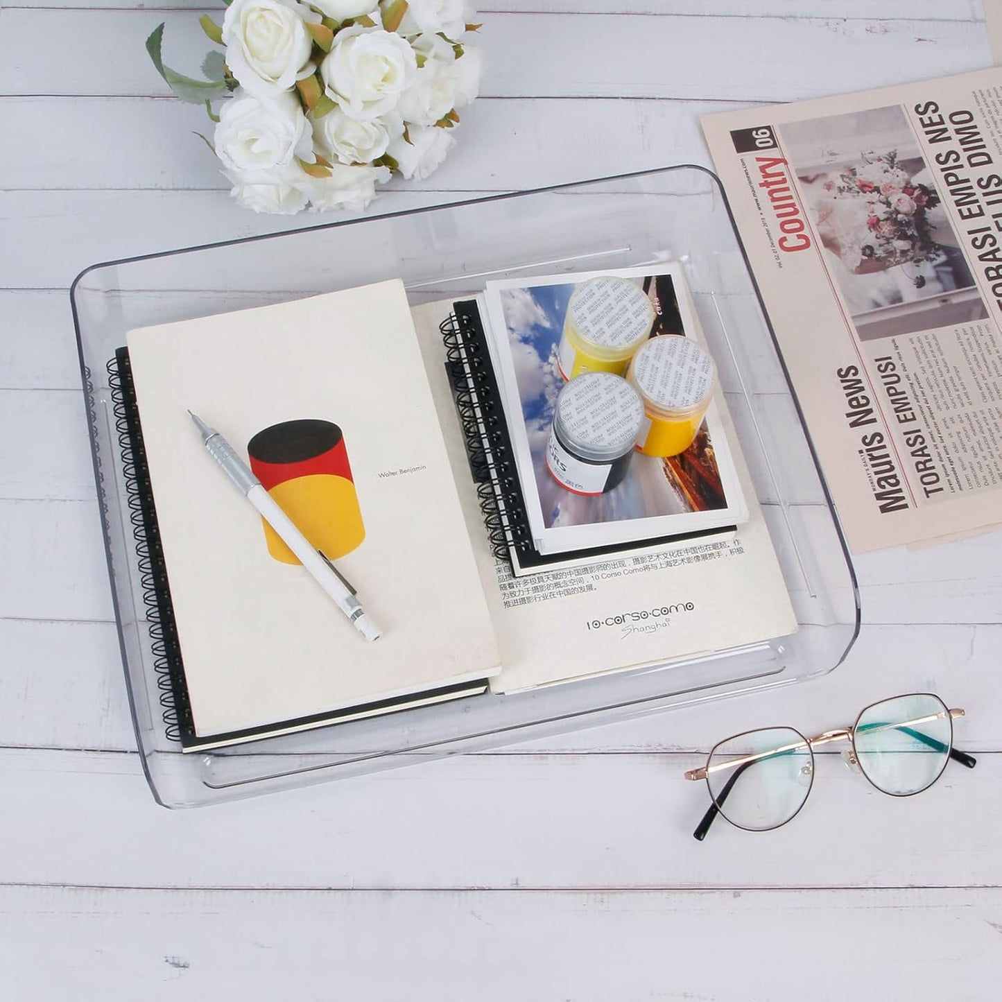 2 Pack Stackable Desk Letter Paper Tray, A4 Clear Plastic Desk File Organizer Letter Tray, Desktop File Paper Organizer with Anti-Skid Design for Office Desktop