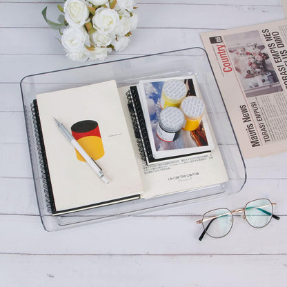 2 Pack Stackable Desk Letter Paper Tray, A4 Clear Plastic Desk File Organizer Letter Tray, Desktop File Paper Organizer with Anti-Skid Design for Office Desktop