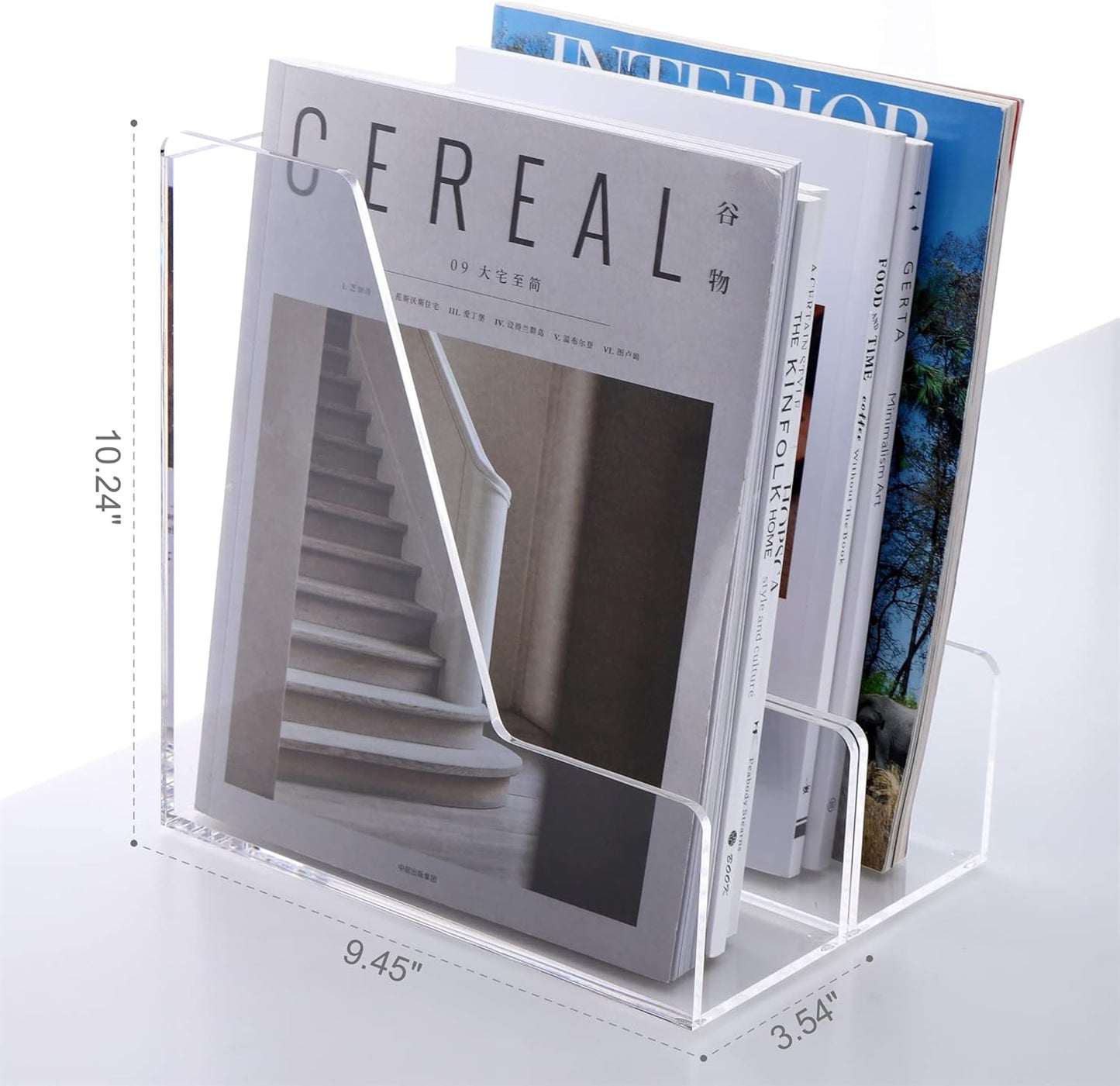 SANRUI Acrylic File Organizer, Clear Magazine File Holder Desk Organizer for Office Organization and Storage with 5 Vertical Compartments, Desktop Bookshelf for Home Office Organization