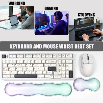 Ergonomic Gel Keyboard and Mouse Wrist Rest Set – Clear Wrist Rest for Computer Keyboard 60%/68%/75%, Comfort & Support for Typing and Gaming (Grey Purple)