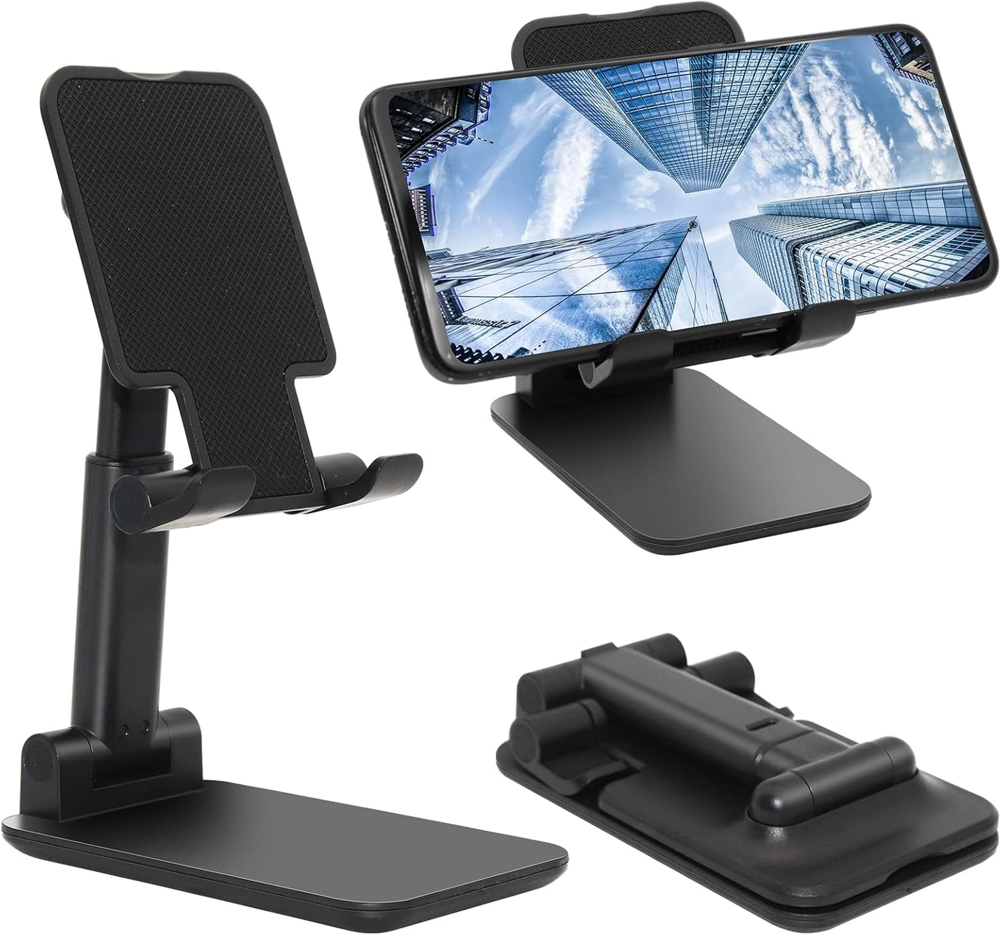 Cell Phone Stand, Folding Desktop Phone Stand, Angle Height Adjustable Mobile Phone Holder for Desk, Office, Tablet Stand Compatible with All Phones 4-10 Inches Cell Phone/Tablet (Black)