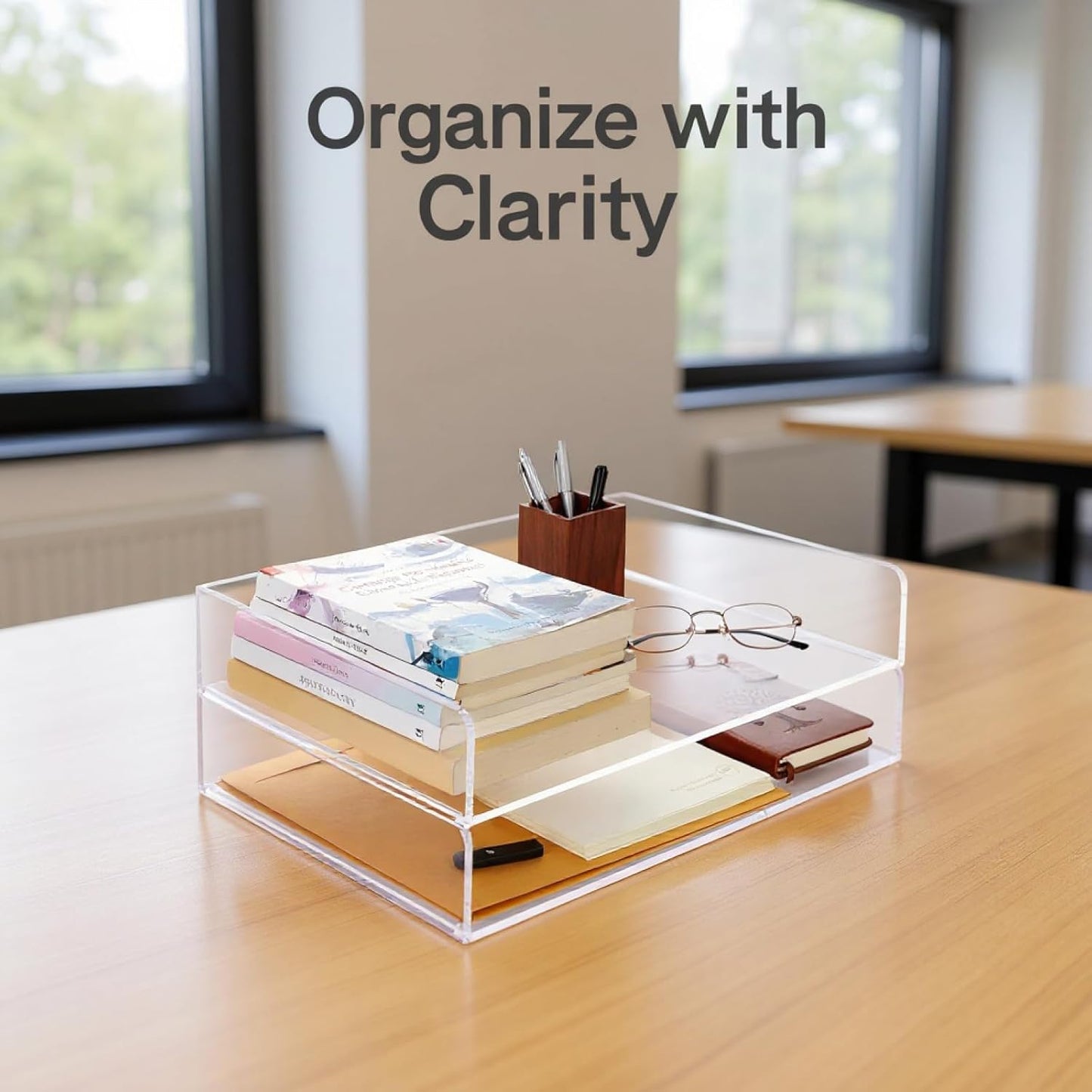 2 Pcs Stackable Paper Letter Tray, A4 Size Acrylic Desk Organizer, Clear File & Document Tray, Open Front Design, 12.4 x 8.7 x 2.7 in for Office Storage