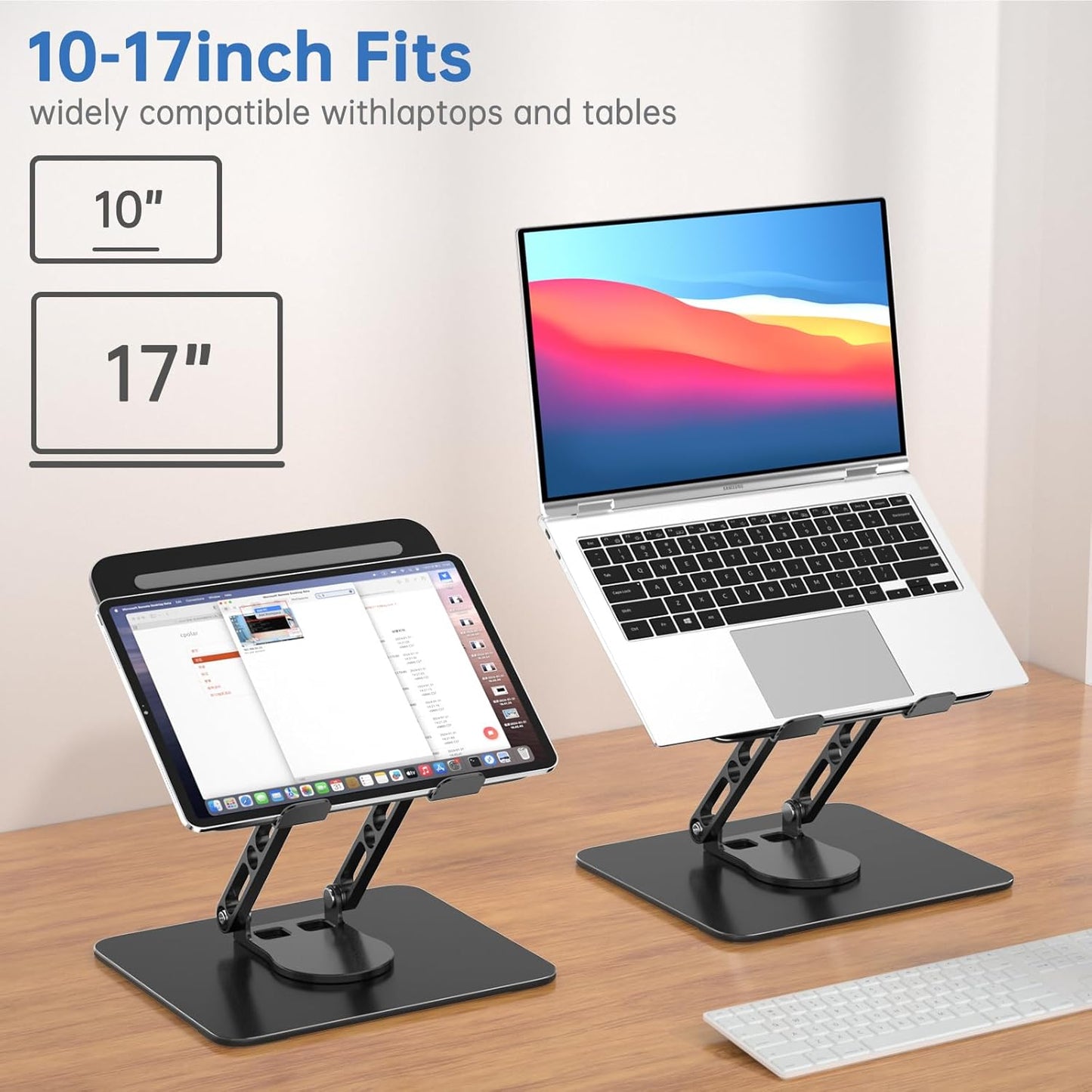 Laptop Stand for Desk Adjustable Computer Stand with 360 Rotating Base Ergonomic Laptop Riser Mount for Desk Foldable Protable Computer Desk Fits with MacBook Pro Air, Round Black