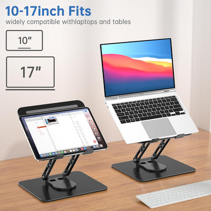 Laptop Stand for Desk Adjustable Computer Stand with 360 Rotating Base Ergonomic Laptop Riser Mount for Desk Foldable Protable Computer Desk Fits with MacBook Pro Air, Round Black