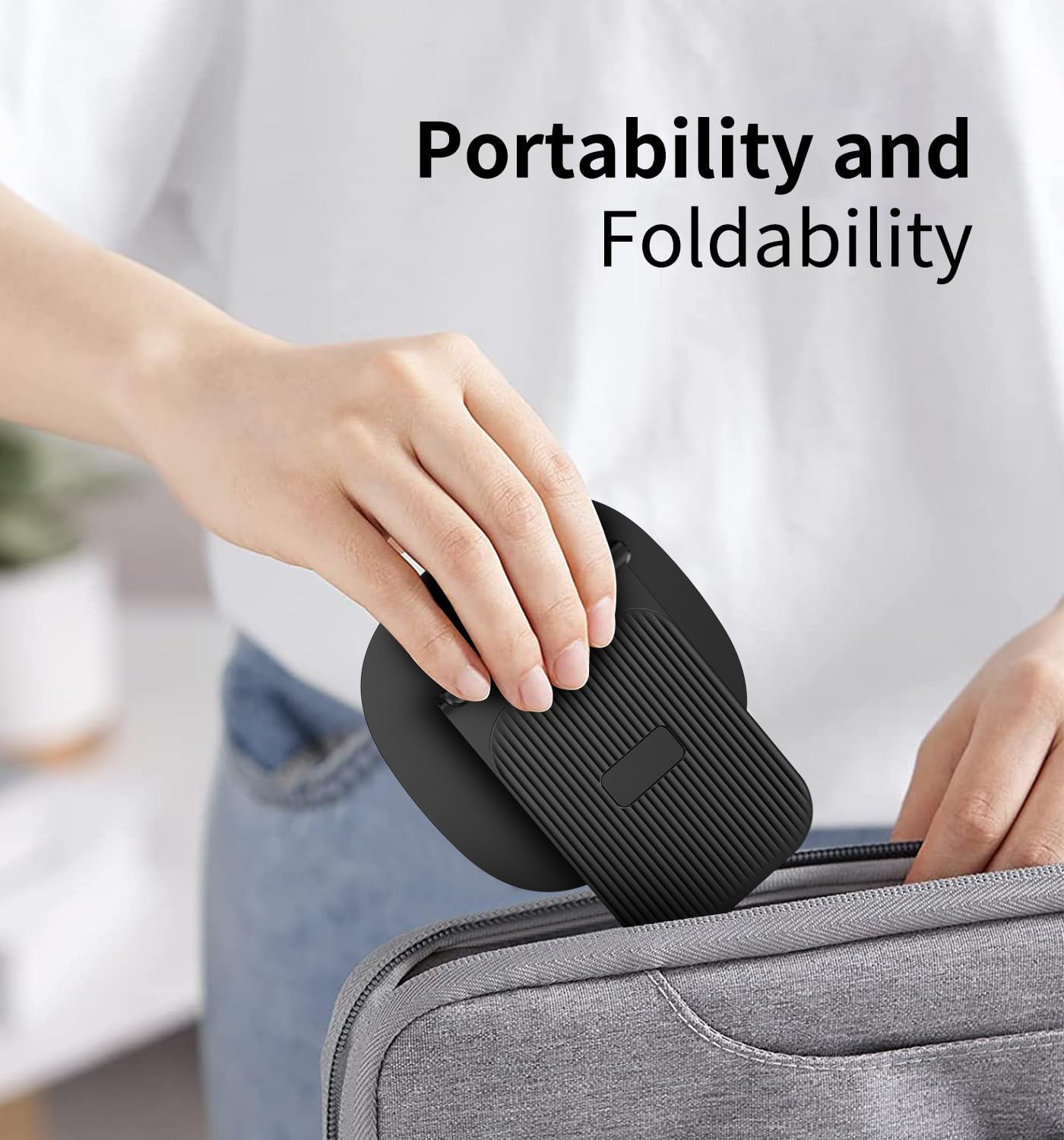 360° Rotating Cell Phone Stand for Desk, Adjustable & Foldable Phone Holder, Aluminum Desktop Phone Stand with Anti-Slip Base, Compatible with iPhone, iPad, Android Phones, K69-Black