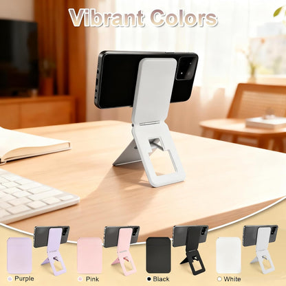 Magnetic Phone Stand, Compatible with All Smartphones 17/16/15/14/13/12 Series, Slim PU Leather Desk Stand with Angle Adjustment, Portable & Includes 1 Strong Magnetic Ring for Any Phone(Pink)
