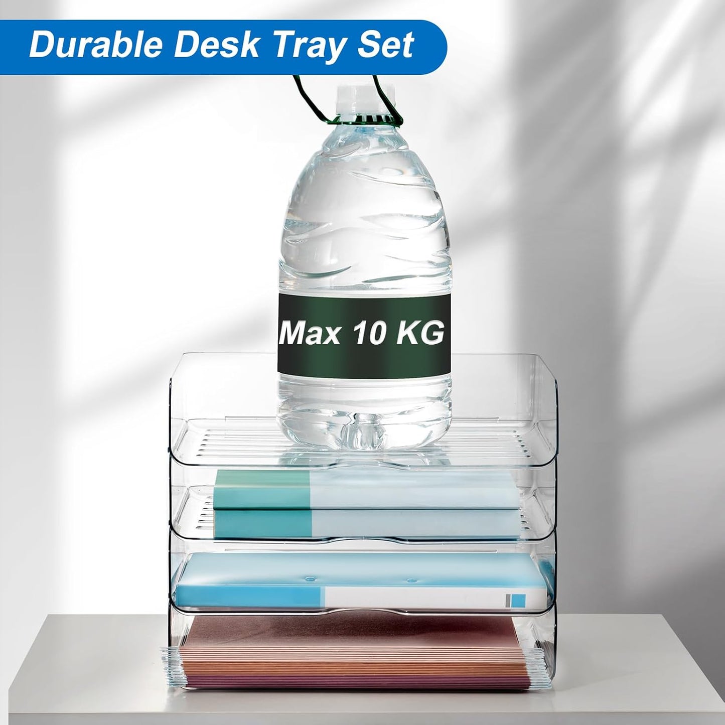 Desk Organizer and Storage,3-Tier File Paper Tray Organizers,Stackable Clear Desktop Organizer for Documents,Book Magazine Storage,Office Supplies (Clear,3 Pack)