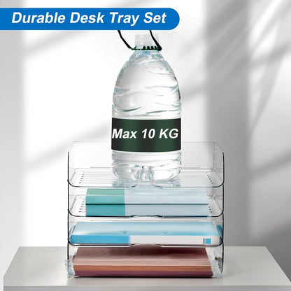 Desk Organizer and Storage,3-Tier File Paper Tray Organizers,Stackable Clear Desktop Organizer for Documents,Book Magazine Storage,Office Supplies (Clear,3 Pack)