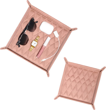 Benevolence LA Perfume & Jewelry Trays for Dresser, Set of 2 | Vanity Valet Organizer, Catch-All Tray for Makeup & Accessories | Decorative Desk & Dressing Table Organizer – Dusty Pink