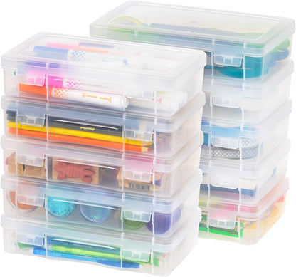 IRIS USA Pencil Case Boxes, 10-Pack, |Made in USA|, Plastic Bead Organizing Containers with Snap Lid for Arts, Crafts, Ephemera, Stickers, & Dance Cheer, Clear - Small
