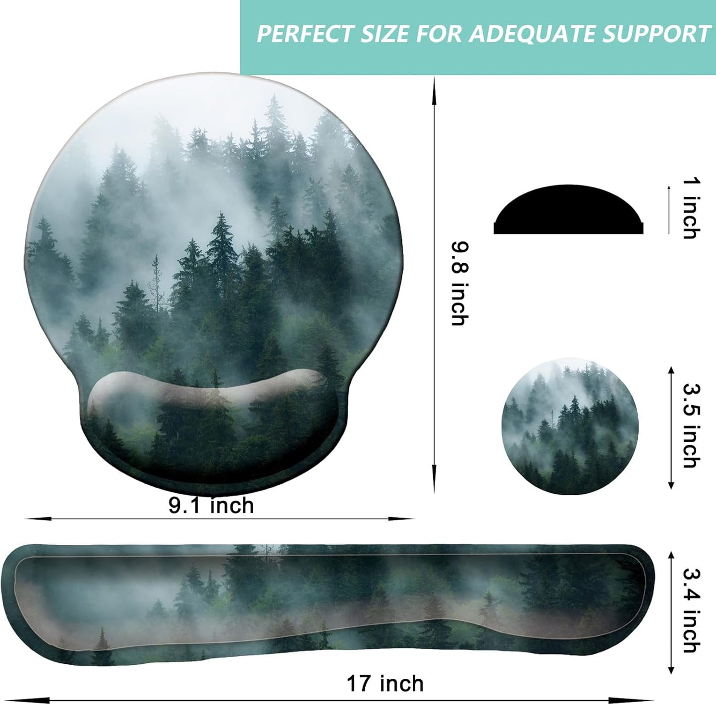 Keyboard Wrist Rest Pad Mouse Pad with Wrist Support Set of 3, Mousepad with Non-Slip Rubber Base, Ergonomic Memory Foam Mouse Wrist Cushion Support for Home Office Laptop Computer, Flower Black