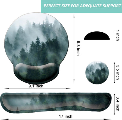 Keyboard Wrist Rest Pad Mouse Pad with Wrist Support Set of 3, Mousepad with Non-Slip Rubber Base, Ergonomic Memory Foam Mouse Wrist Cushion Support for Home Office Laptop Computer, Flower Black