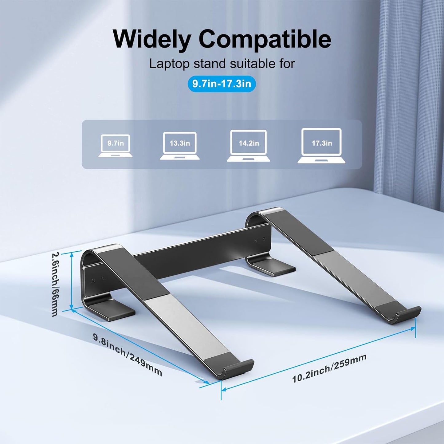 MOKURU Laptop Riser for Desk - Aluminum Ergonomic Computer Stand for Laptop Cooling - Compatible with MacBook Pro/Air, Dell, HP, Lenovo, 10-17.3'', Black