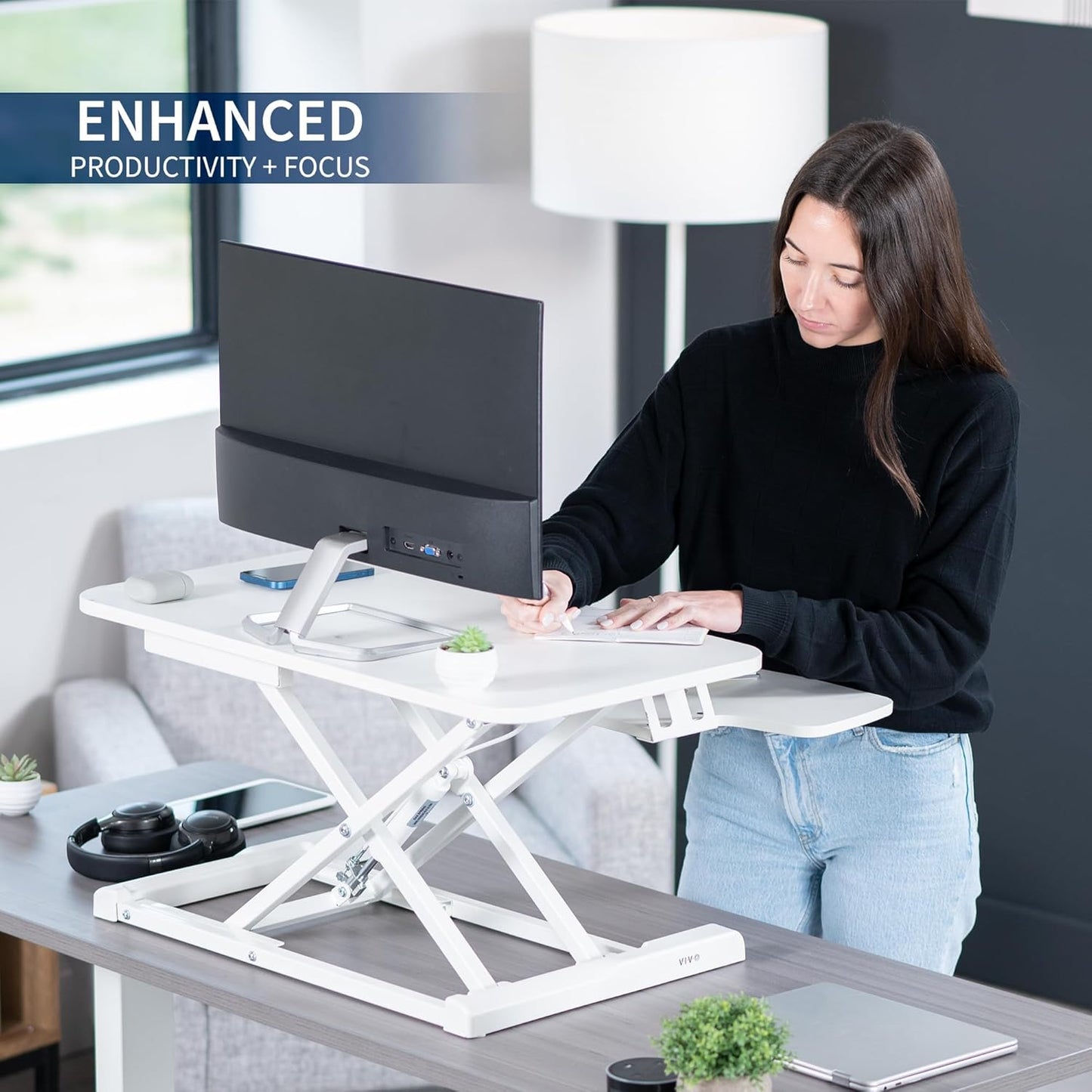 VIVO 26 inch Desk Converter, K Series, Height Adjustable Sit to Stand Riser, Dual Monitor and Laptop Workstation with Keyboard Tray, Black, DESK-V026KB