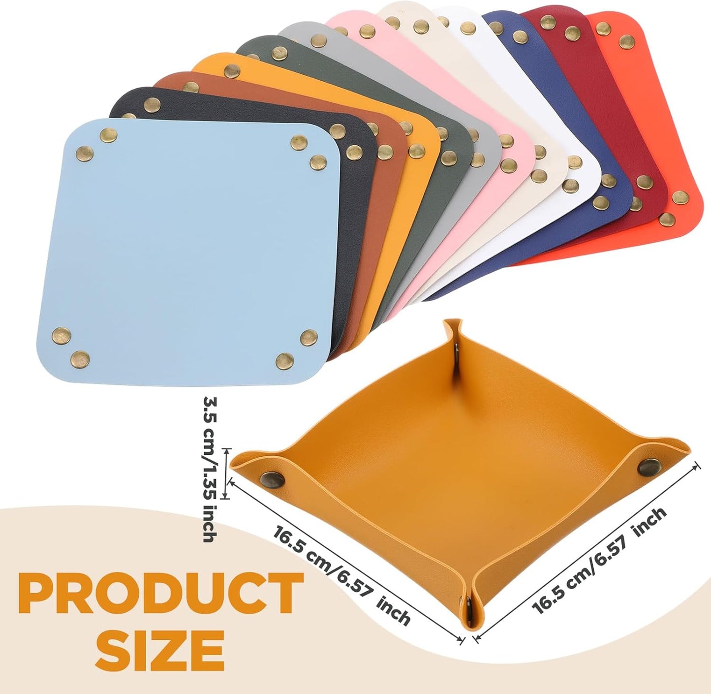 12 Pcs PU Leather Valet Tray, Foldable Catchall Organizer with Snap Buttons, Double Sided Key Tray for Entryway, Desk, Travel, Phone, Keys, Jewelry - 12 Colors