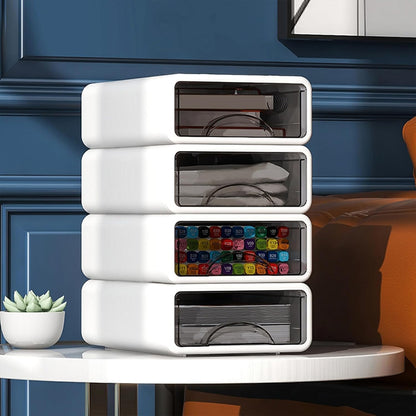 Desk Organizer with Drawers, Stackable Storage Drawers with Compartments Desktop Organization for Office Supplies, Makeup, Pencils, Tape, Erasers, Paperclips, Chargers (4 Pack)