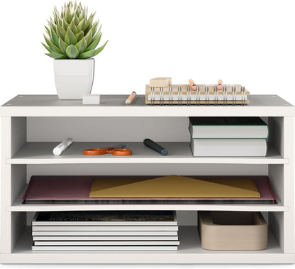 Ballucci 4-Tier Paper Organizer for Desk, Stackable Organizer Tray, Desk Storage Shelves, Stacking Letter Paper Tray Sorter for Classroom, Office, White