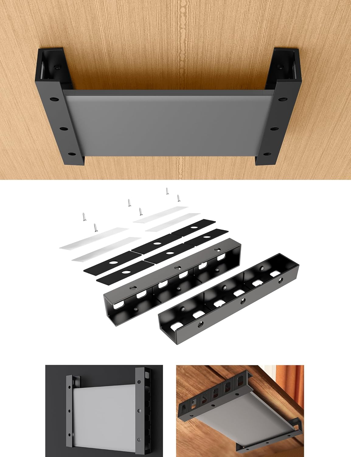 Under Desk Laptop Holder, Under Desk Rack for Keyboard and Small Devices Up to 40mm/1.57in Thick Like Macbooks, Surface, Routers, Modems, Cable Box, Network Switch and More (Black)