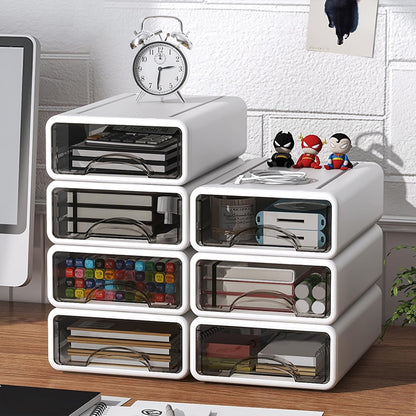Desk Organizer with Drawers, Stackable Storage Drawers with Compartments Desktop Organization for Office Supplies, Makeup, Pencils, Tape, Erasers, Paperclips, Chargers (4 Pack)