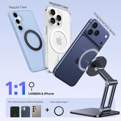 UGREEN Magnetic Phone Stand Compatible with MagSafe Holder for Desk Ergonomic Design Adjustable, Aluminum Cell Phone Stand Compatible for iPhone 17 Air 16 15 14 13 12 Pro Max and MagSafe Case, Grey