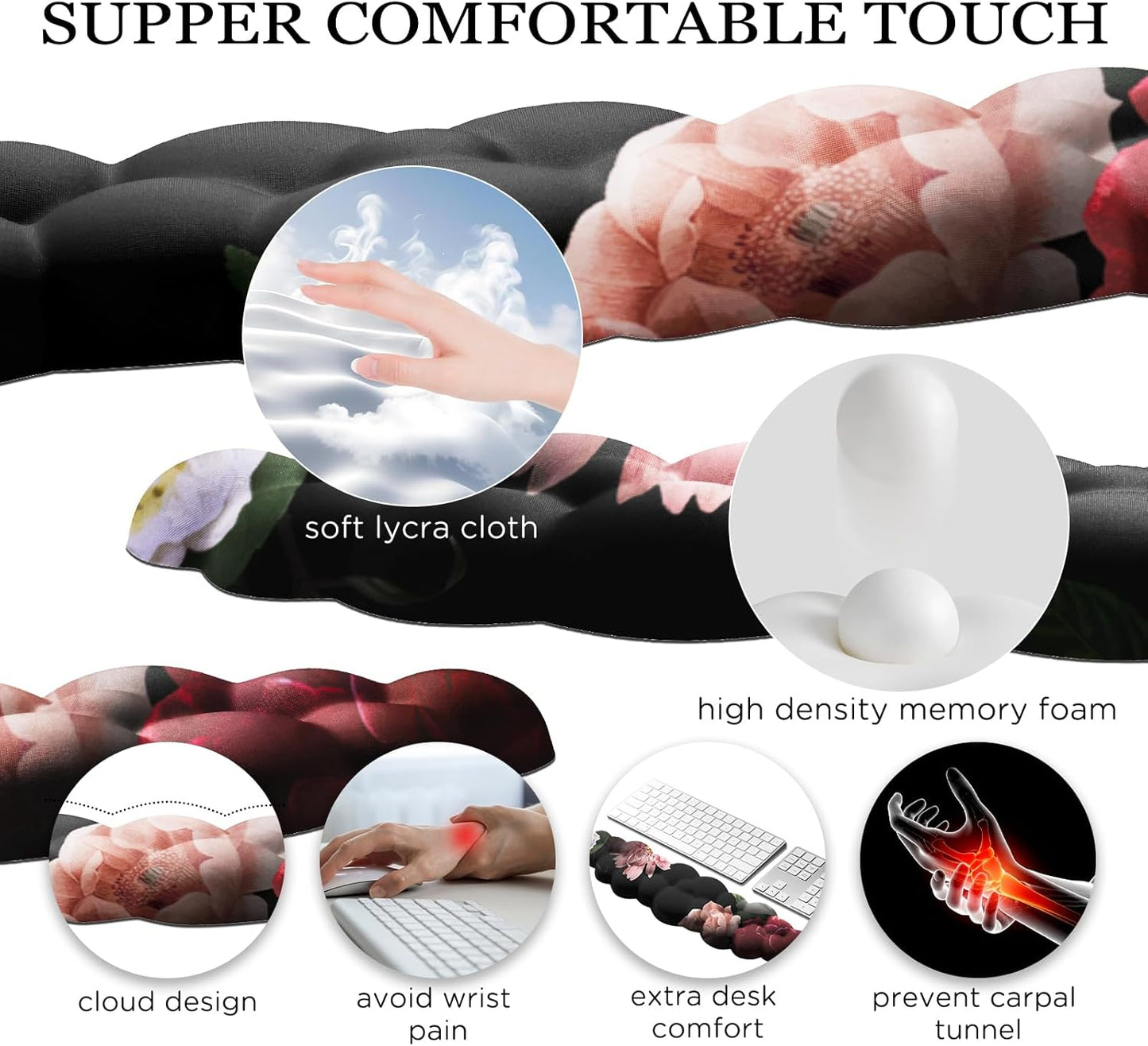 JIKIOU Upgrade Leather Cloud Keyboard Wrist Rest, Cloud Wrist Rest with Non-Slip PU Base, Comfortable Memory Foam Wrist Rest for Computer Laptop Mac Gaming Office and Pain Relief Christmas Wish Gift